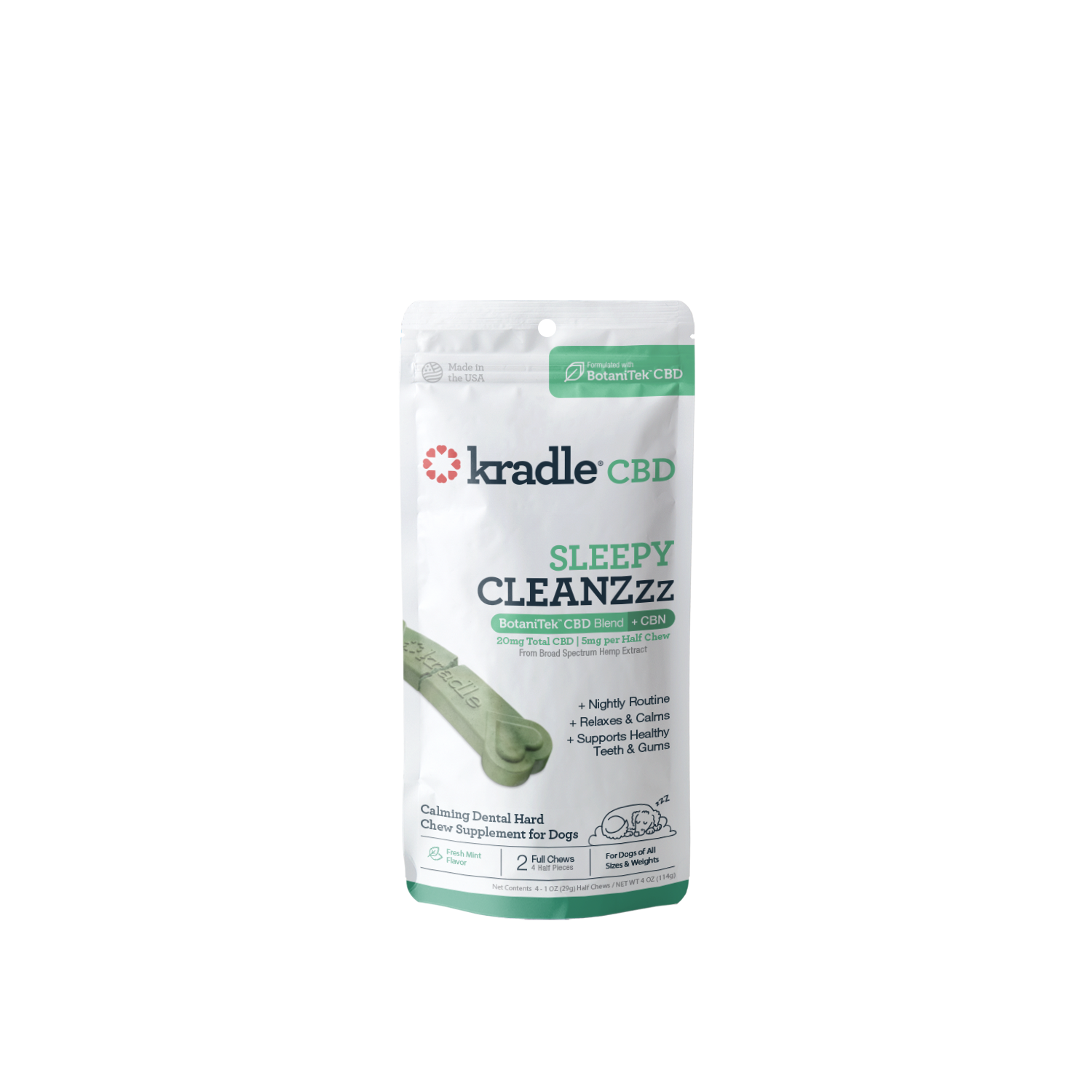 Kradle CBD Sleepy CLEANZzz Chew Hard Dental Chews 20mg Mint 2 ct 850038315061
