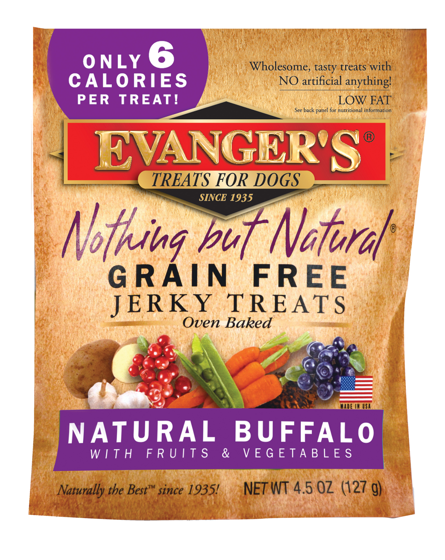 Evanger's Nothing But Natural Grain Free Jerky Dog Treats Buffalo 4.5 oz 077627601040