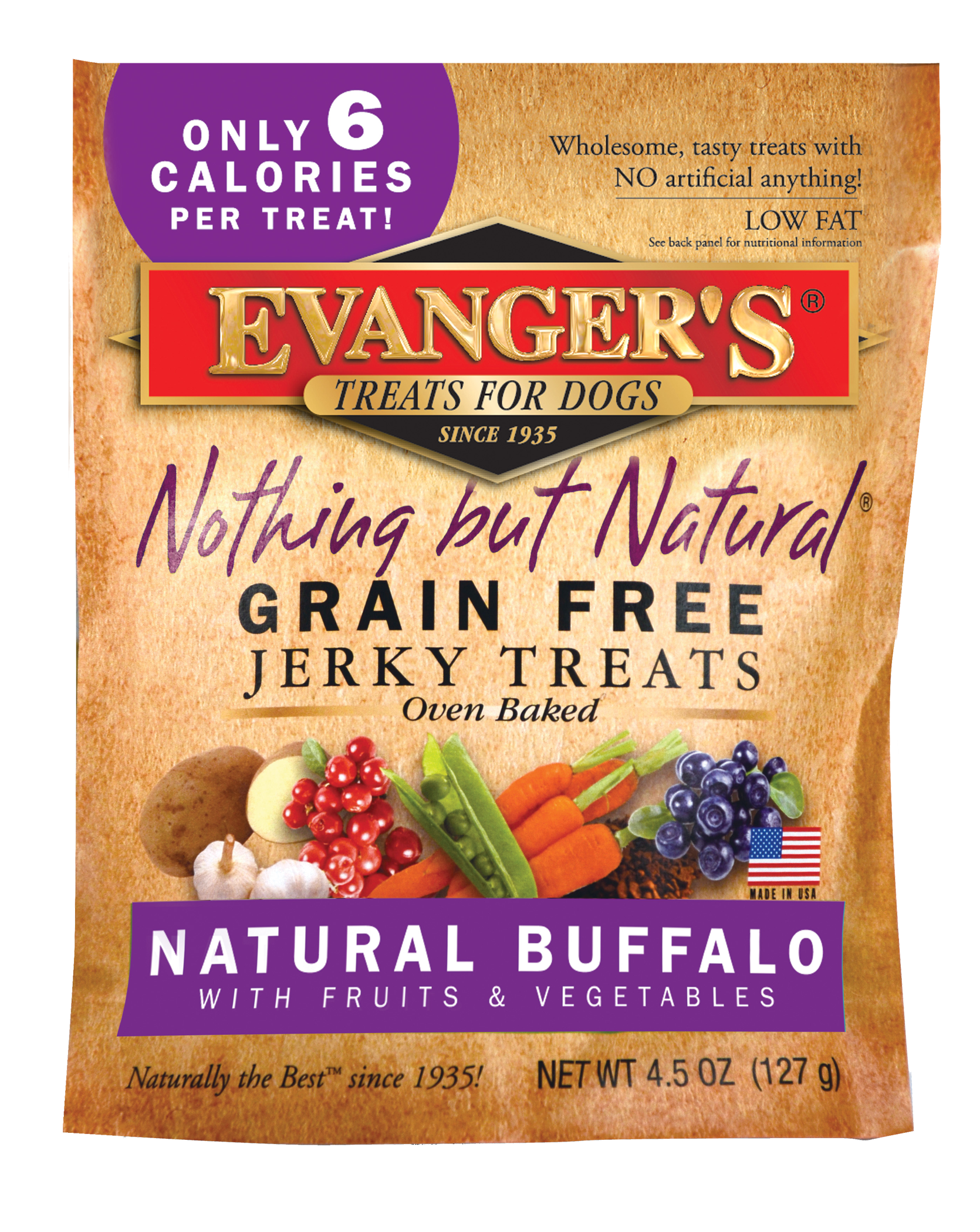 Evanger's Nothing But Natural Grain Free Jerky Dog Treats Buffalo 4.5 oz 077627601040