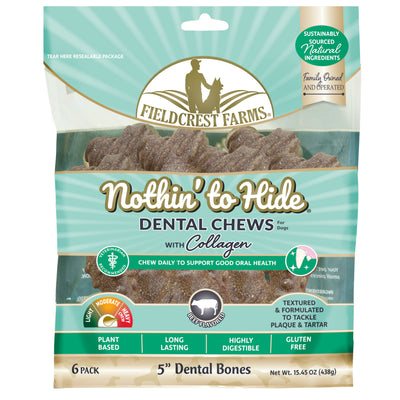 Fieldcrest Farms Nothin' to Hide Dental Bone Collagen Dog Chew Beef 5 in, 6 pk 810002633911