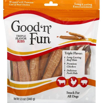 Salix Good N Fun Triple Flavor Rawhide Ribs 12 oz - Dog