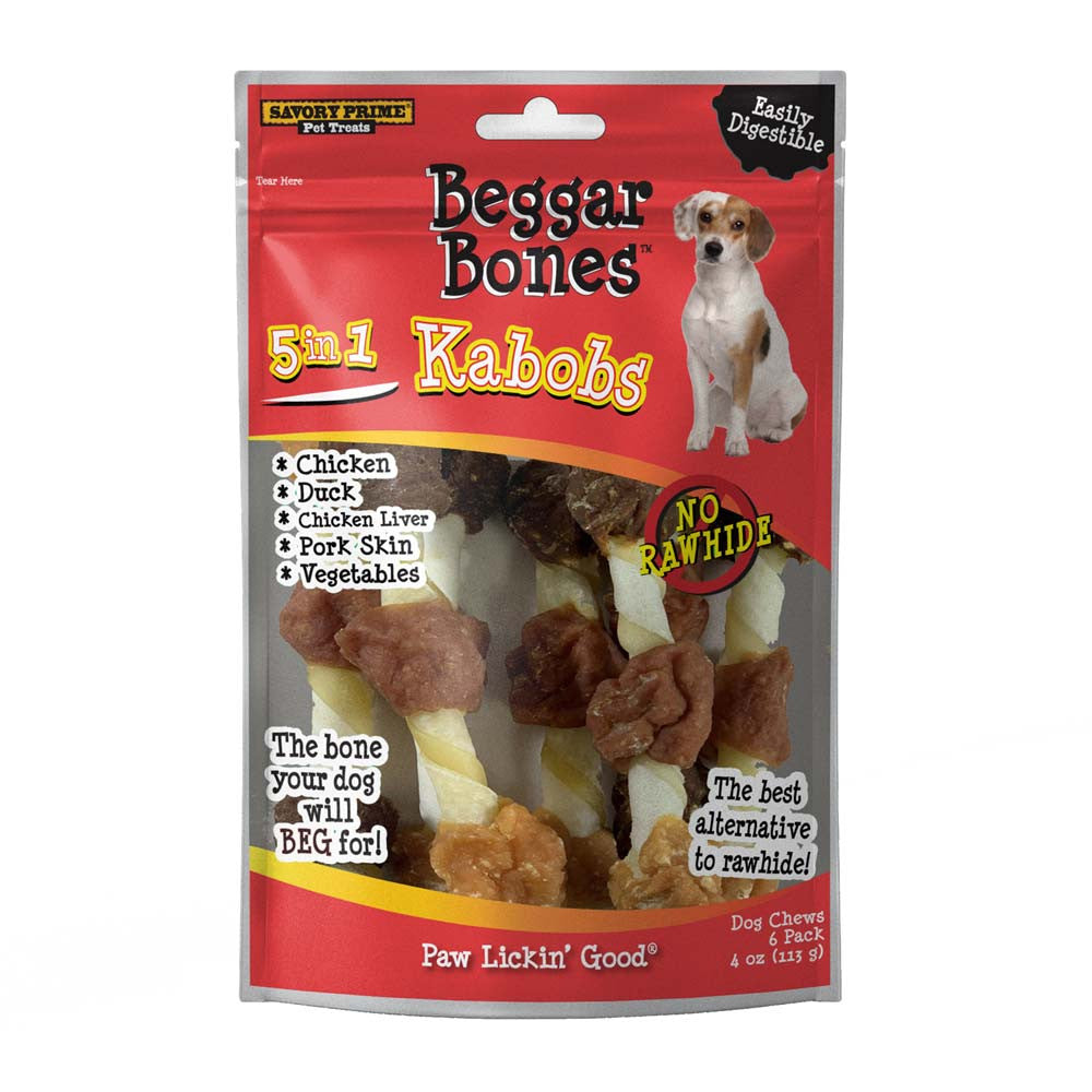 Savory Prime Beggar Bone 5 in 1 Kabobs Dog Treats 4 oz 6 pk