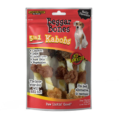Savory Prime Beggar Bone 5 in 1 Kabobs Dog Treats 4 oz 6 pk