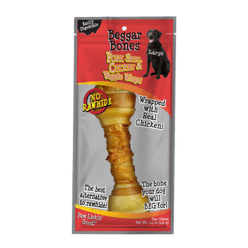 Savory Prime Beggar Bones Pork Skin Chicken & Veggie Wraps Dog Treats LG 3.4 oz