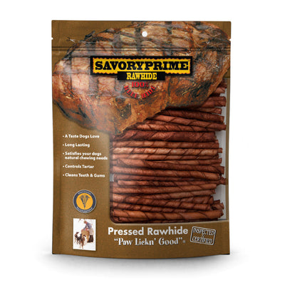 Savory Prime Pressed Rawhide Twist Sticks Beef 5 in 100 pk