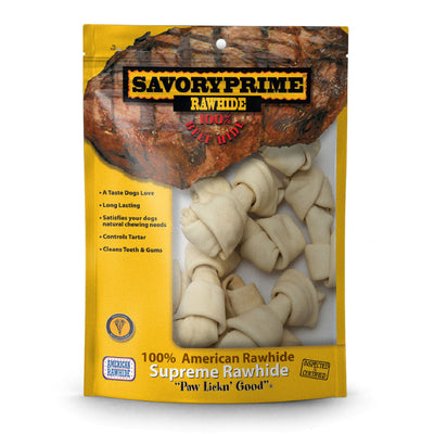 Savory Prime Supreme Knotted Rawhide Bones Bagged Natural 4-5 in 10 pk