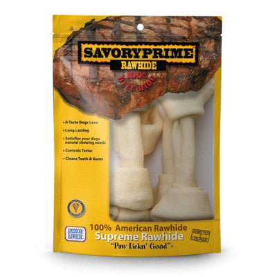 Savory Prime Supreme Knotted Rawhide Bones Bagged Natural 8 - 9 in 4 pk - Dog