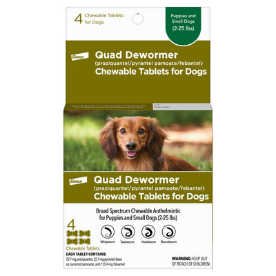 Elanco Chewable Quad Dewormer for Dogs 4 tablets SmallDogs (2-25 Lbs) 724089113351