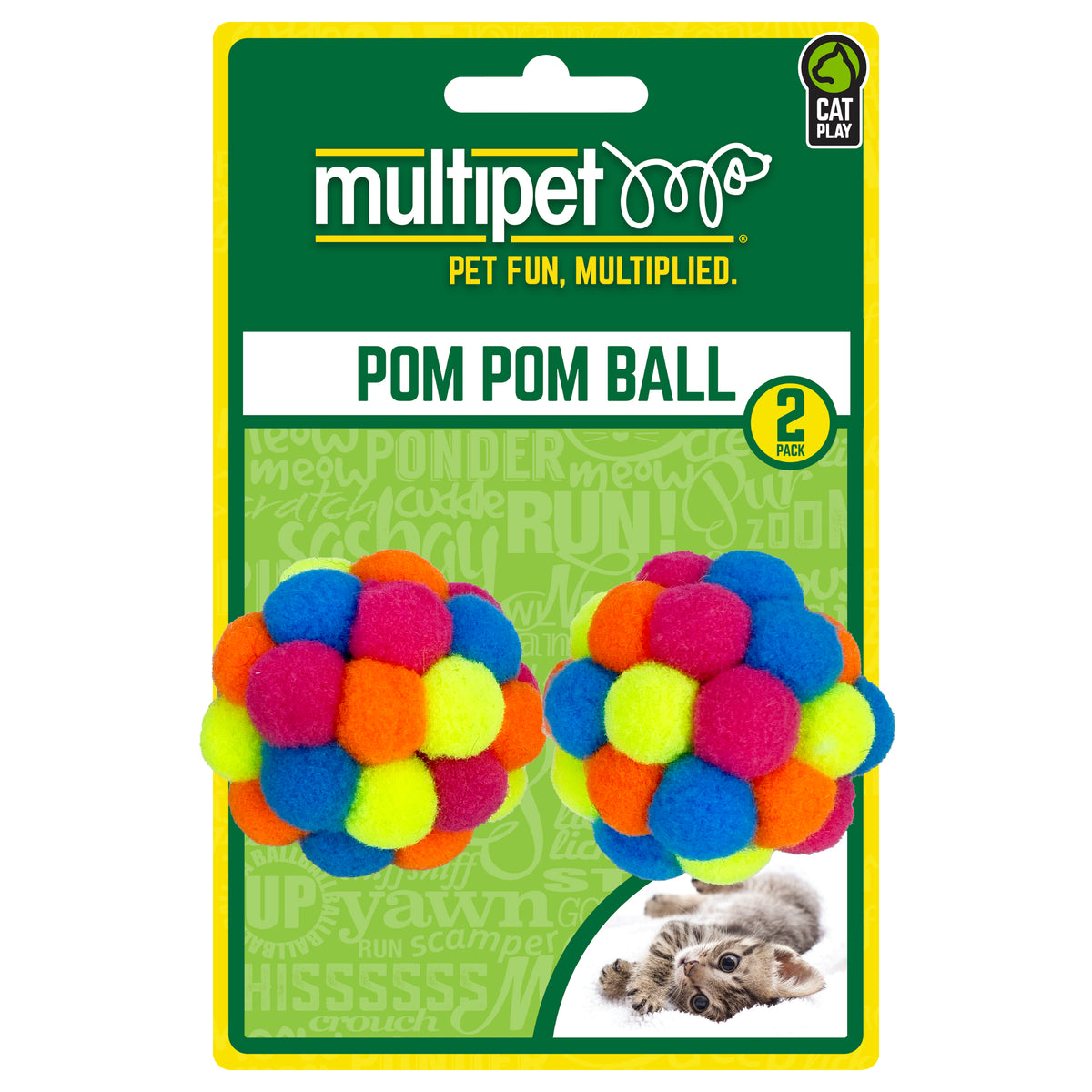 Multipet PomPom Ball w/ Rattle Cat Toy Assorted Color 2 pk – Pets Warehouse