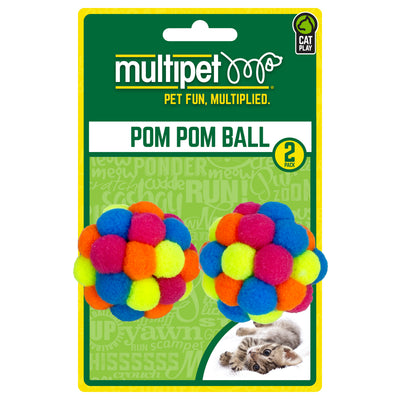 Multipet PomPom Ball w/ Rattle Cat Toy Assorted Color 2 pk 784369202342