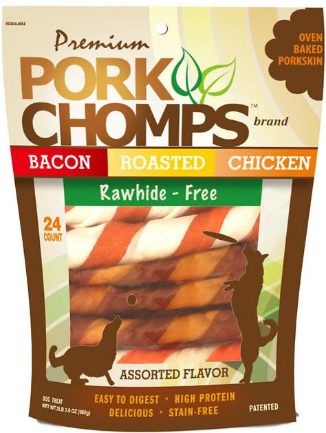 Scott Pet Premium Pork Chomps Assorted Flavor Twists 24CT {L - 1}159208 - Dog