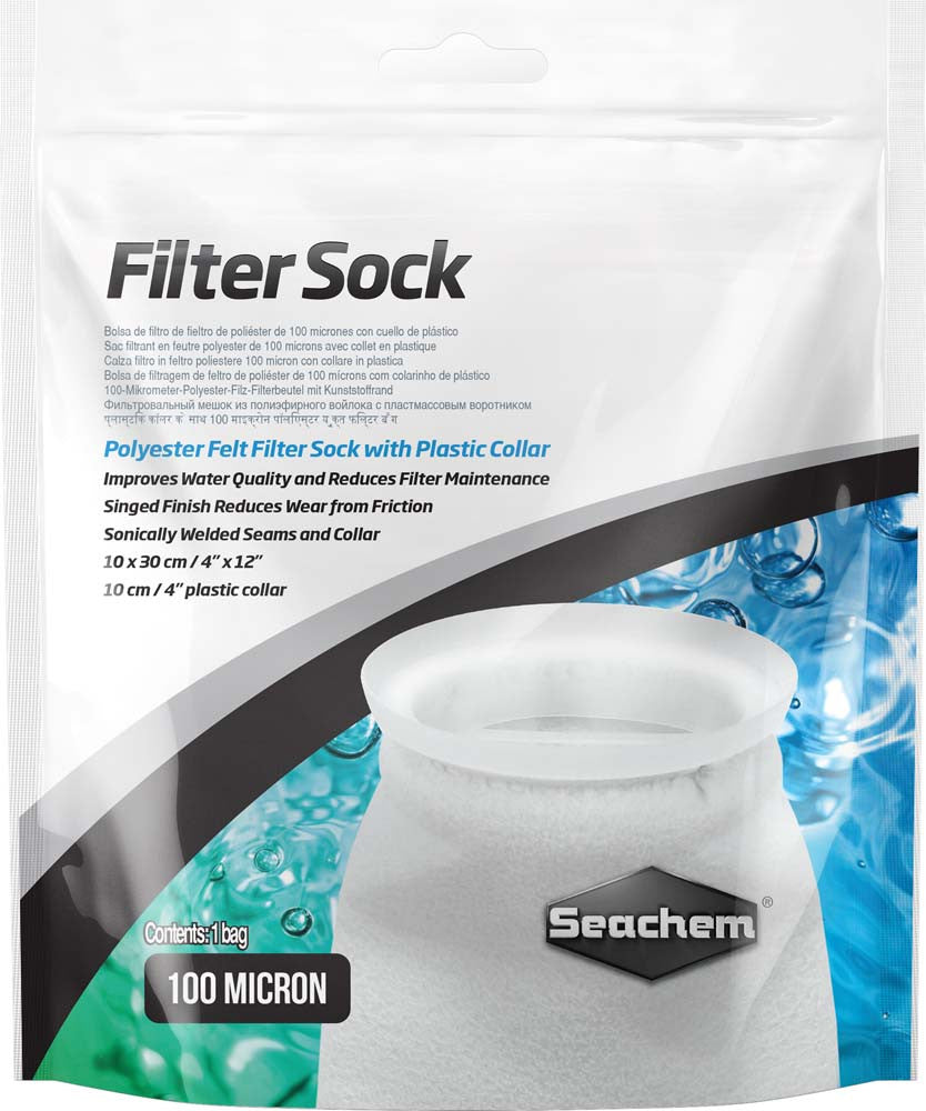 Seachem Filter Sock with Plastic Collar White 4in X 12in SM
