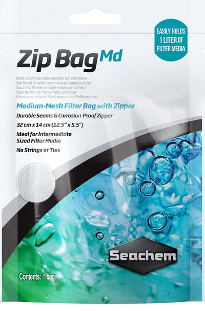 Seachem Mesh Filter Bag with Zipper MD mesh White 12.5in X 5.5in