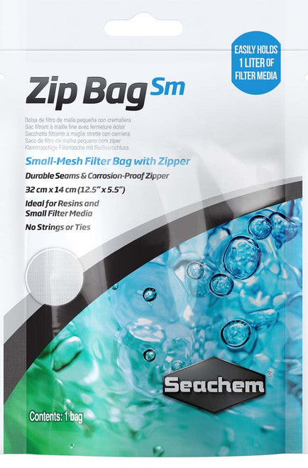 Seachem Mesh Filter Bag with Zipper SM White 12.5in X 5.5in - Aquarium