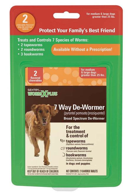 SENTRY Worm X Plus 7 Way De - Wormer for Large Dogs 2 Count - Dog