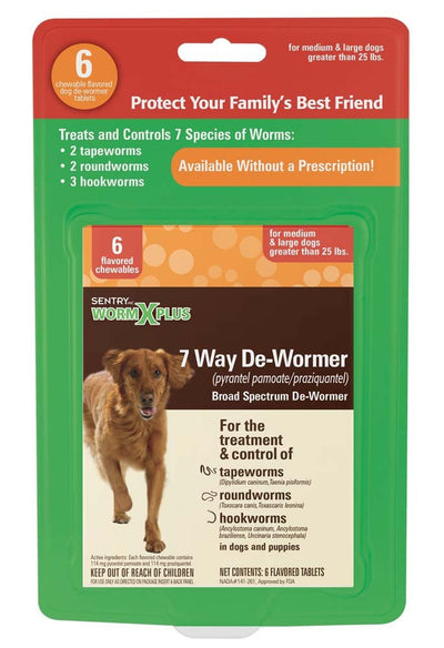 SENTRY Worm X Plus 7 Way De-Wormer for Large Dogs 6 Count