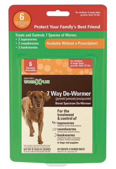 SENTRY Worm X Plus 7 Way De - Wormer for Large Dogs 6 Count - Dog