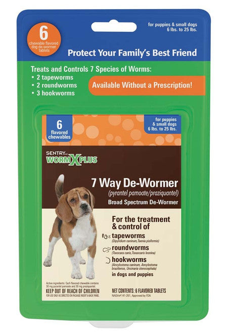 SENTRY Worm X Plus 7 Way De - Wormer for Small Dogs 6 Count - Dog