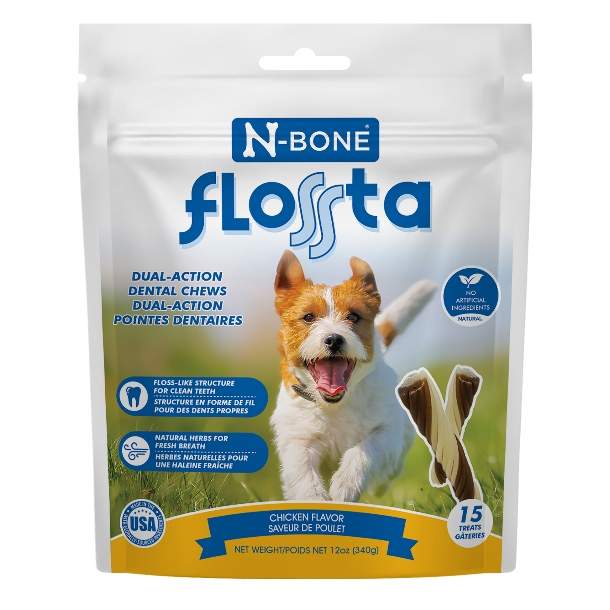 N-Bone Flossta Dual Action Dog Dental Chew Chicken 15 ct, 12 oz 657546802447