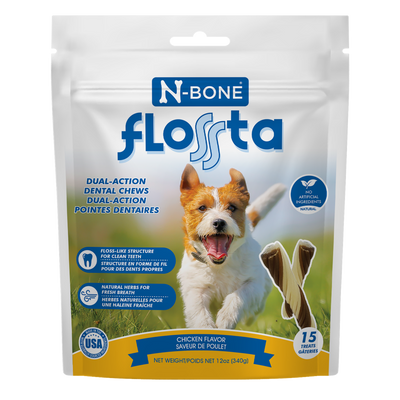 N-Bone Flossta Dual Action Dog Dental Chew Chicken 15 ct, 12 oz 657546802447