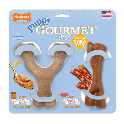Nylabone Gourmet Style Puppy Chew Toy Twin Pack Peanut Butter & Bacon Small/Regular - Up To 25 Ibs. (2 ct) 018214853534