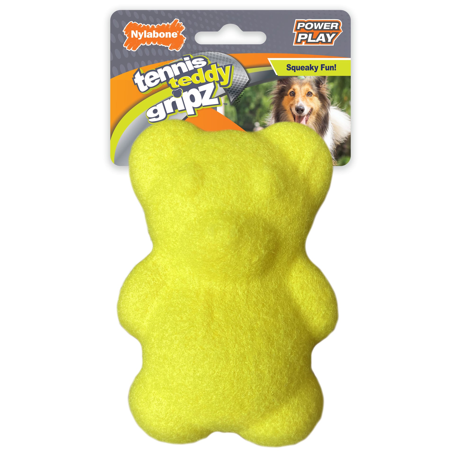 Nylabone Power Play Tennis Teddy Gripz Bear Dog Toy Medium/Wolf - Up To 35 Lbs. (1 ct) 018214850830