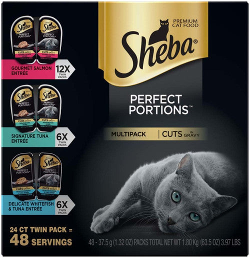 Sheba PERFECT PORTIONS Salmon Tuna Whitefish and Multipack Cat Wet Food 2.6 oz 24 pk