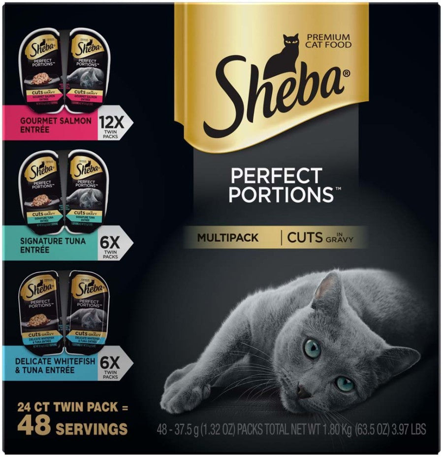 Sheba PERFECT PORTIONS Salmon Tuna Whitefish and Tuna Multipack Cat Wet Food 2.6 oz, 24 pk 023100124018