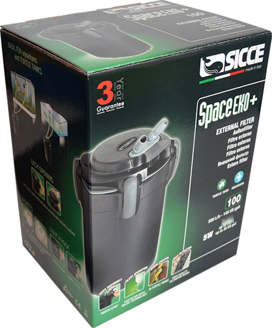 Sicce SPACE EKO 100 Canister Filter - up to 30 gallon aquariums - 145 GPH