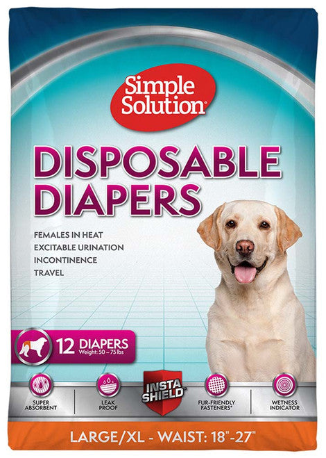 Simple Solution Disposable Diapers White LG 12pk - Dog