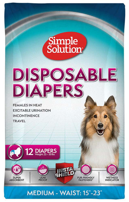 Simple Solution Disposable Diapers White MD 12pk - Dog