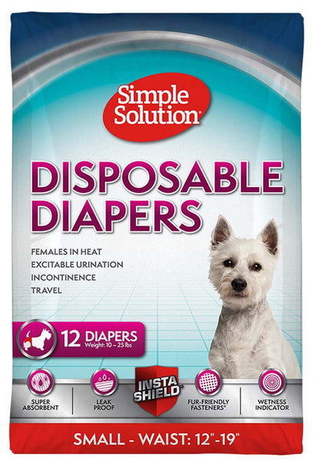 Simple Solution Disposable Diapers White SM 12pk - Dog