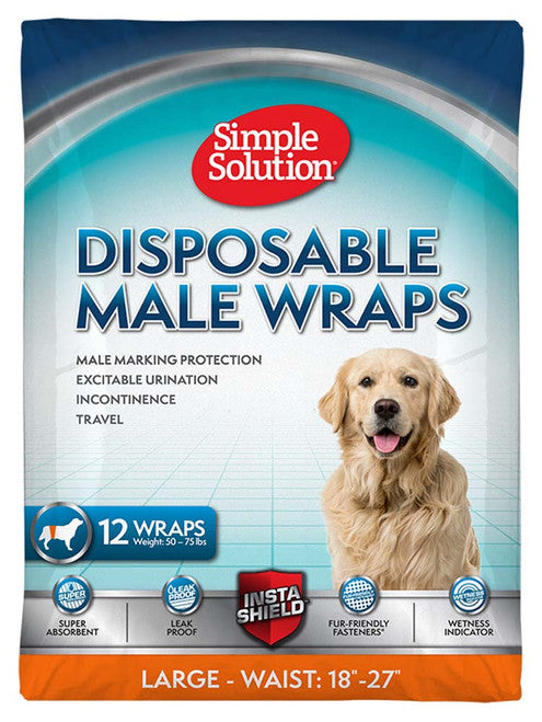 Simple Solution Disposable Male Wraps White LG 12pk - Dog