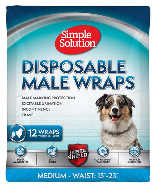 Simple Solution Disposable Male Wraps White MD 12pk - Dog