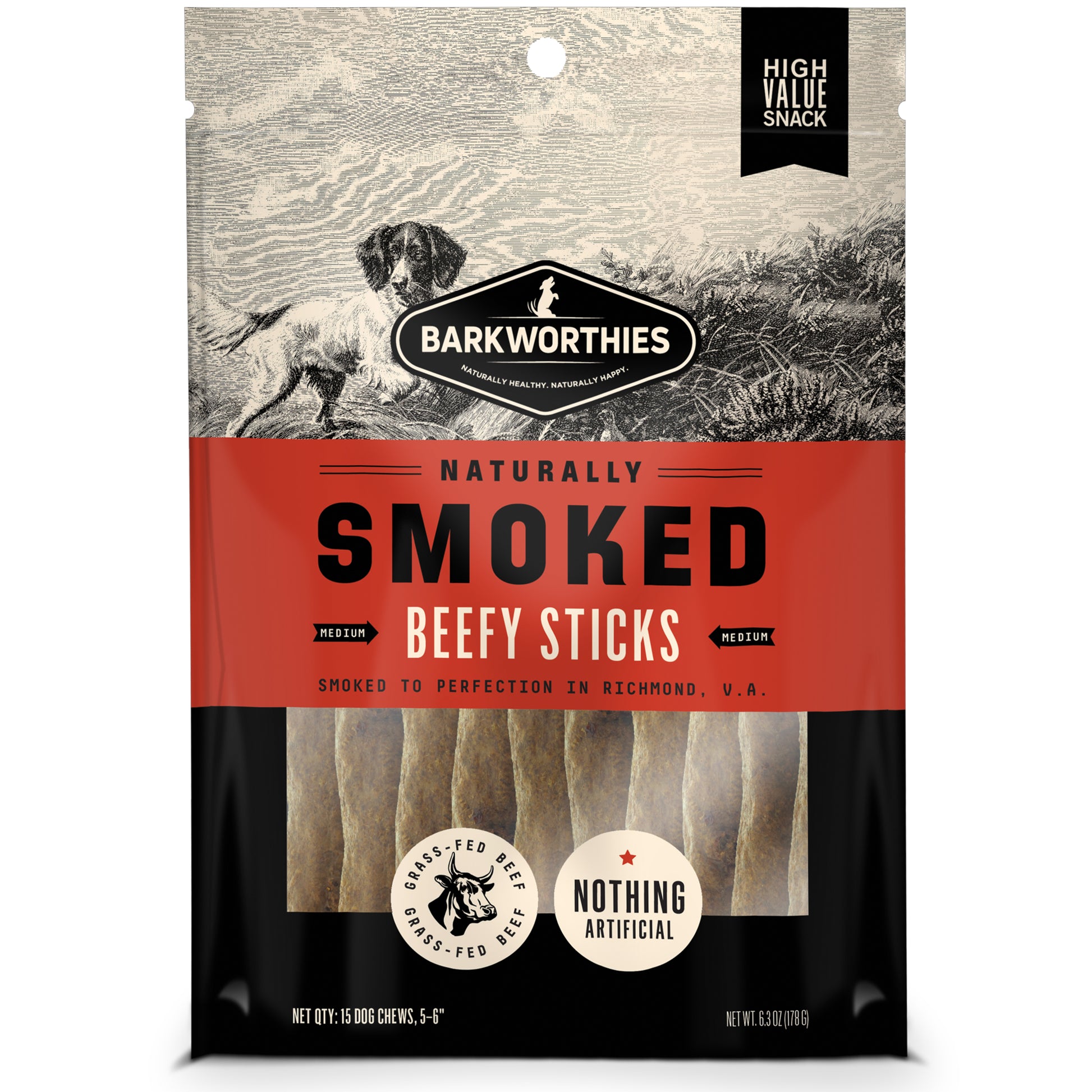 Barkworthies Smoked Beefy Sticks Dog Treat Medium, 5-6 in 840139130724