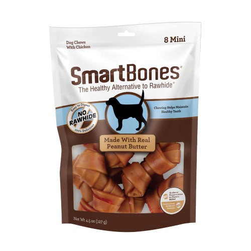 SmartBones Artificial - Free Classic Bone Chew Dog Treat Peanut Butter 4.5 oz 8 ct Mini