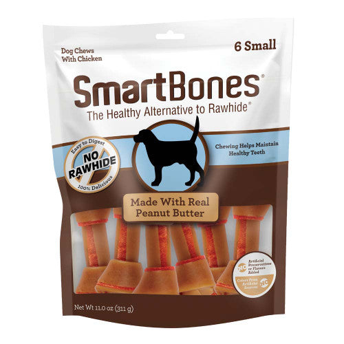 SmartBones Artificial - Free Classic Bone Chew Dog Treat Peanut Butter 11 oz 6 ct SM