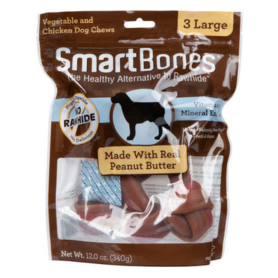 SmartBones Bone Chew Dog Treat Peanut Butter LG 3pk