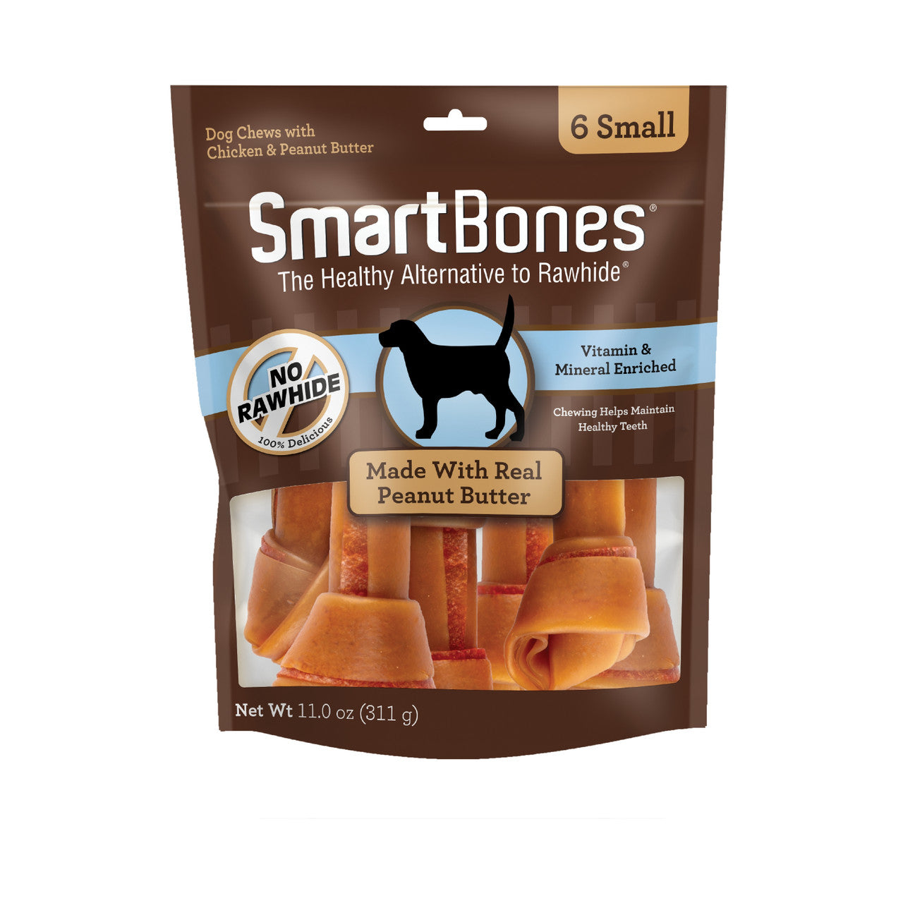 SmartBones Bone Chew Dog Treat Peanut Butter SM 6pk