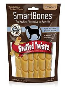 SmartBones Stuffed Twists Peanut Butter 6pck {L+1RR} 923019 810833020652