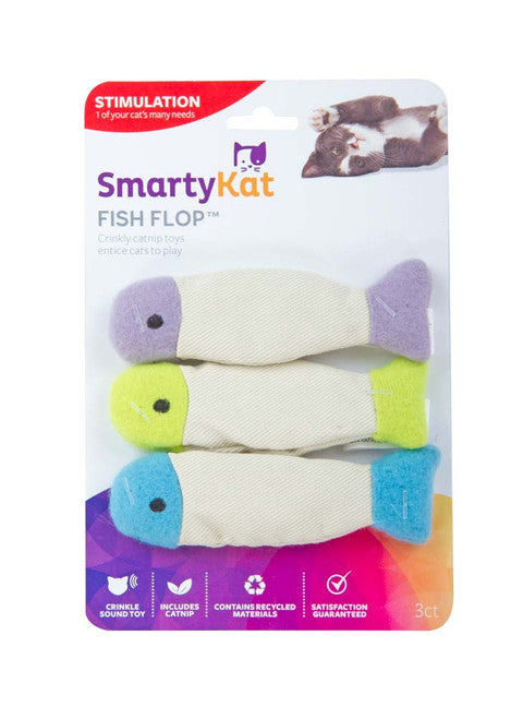 SmartyKat Fish Flop Crinkle Plush Catnip Toy Multi - Color 3 Pack - Cat