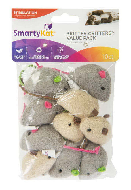 SmartyKat Skitter Critters Mice Catnip Toy Grey Tan 10 Count Value Pack - Cat