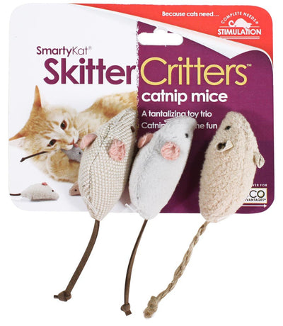 SmartyKat Skitter Critters Mice Catnip Toy Grey, Tan 3 Pack