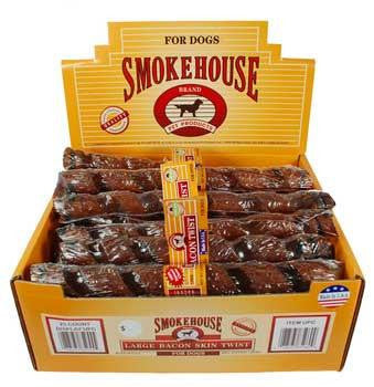 Smokehouse Bacon Skin Twists Large 3Pk Display Box {L + 1} 785257 - Dog