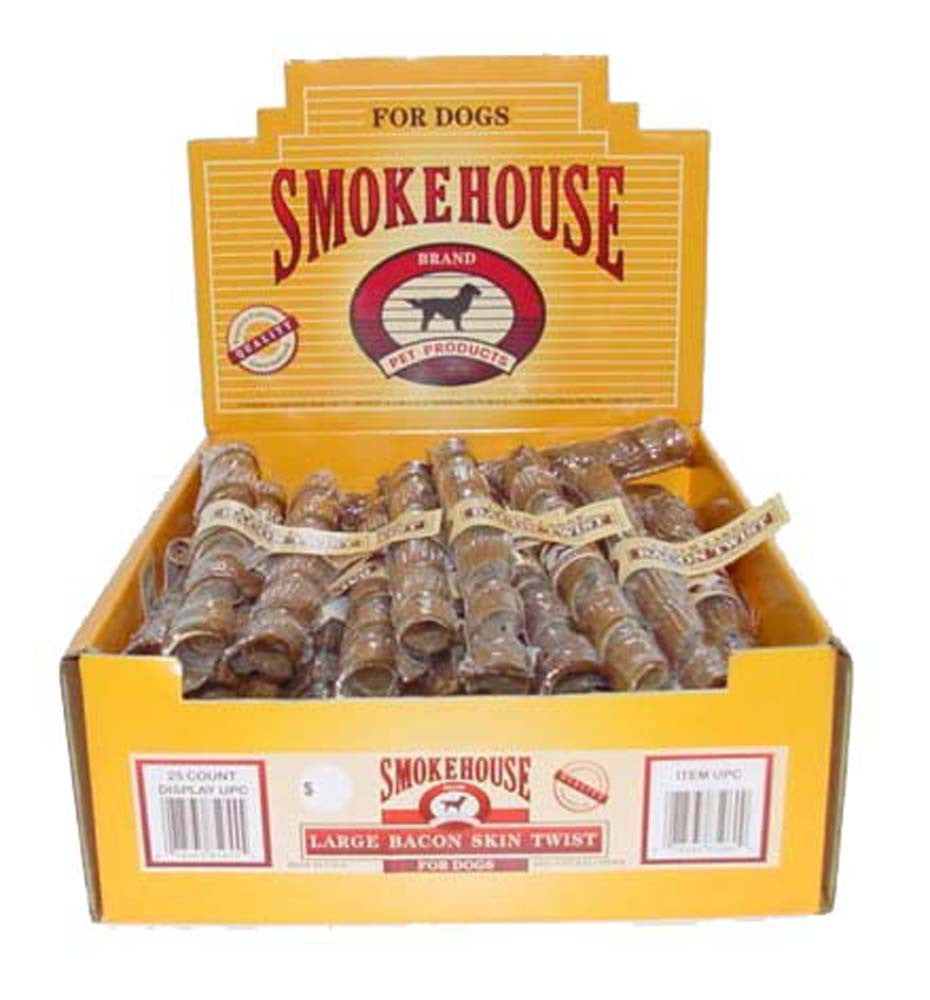 Smokehouse USA Made Bacon Skin Twists Dog Chew LG 25ct