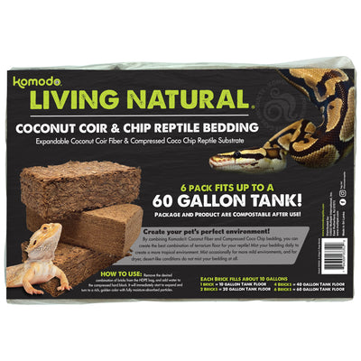 Komodo Living Natural Coconut Coir & Chip Reptile Bedding Brick 3 pk 784369933529