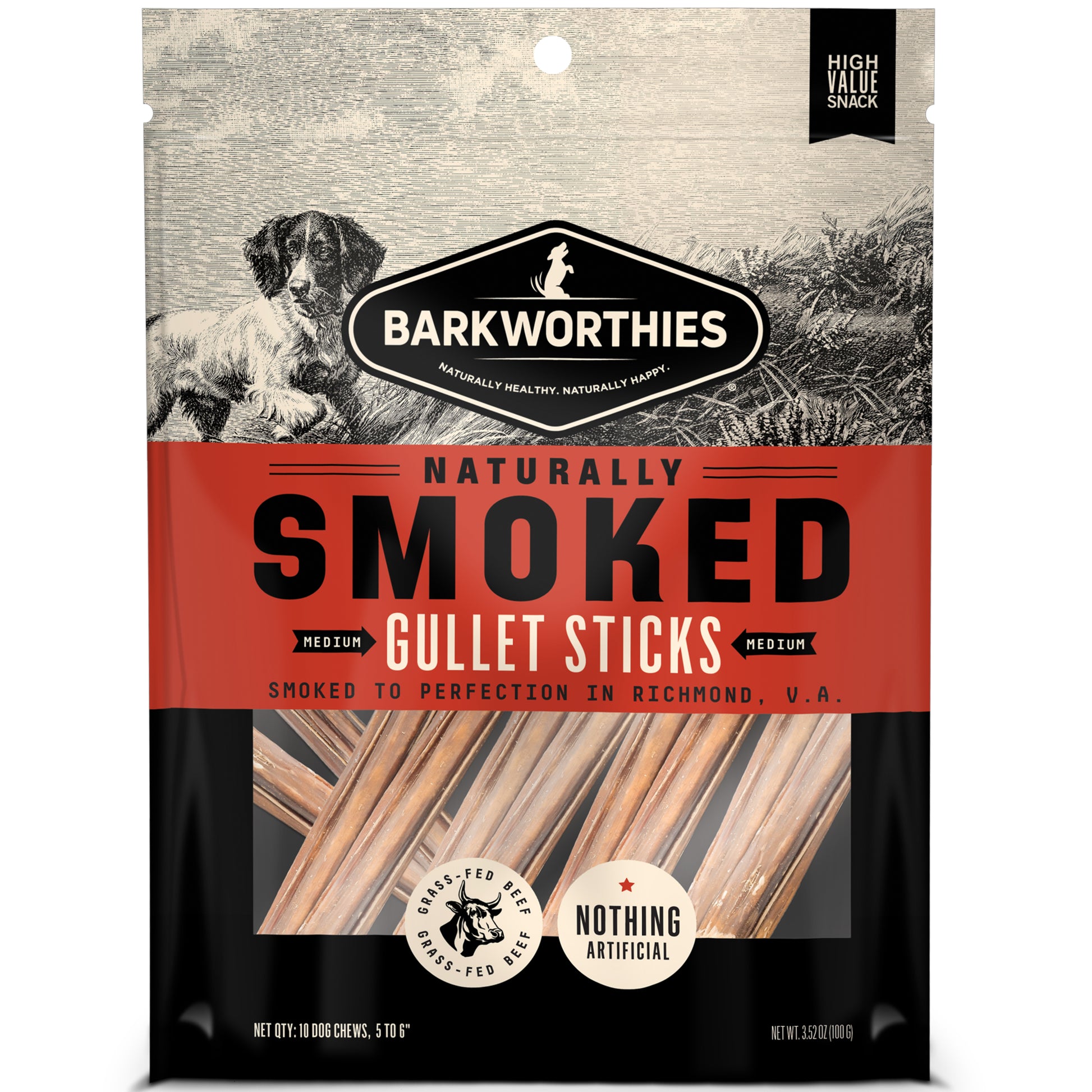 Barkworthies Smoked Gullet Sticks Dog Treat 5-6In/10 ct 840139131646