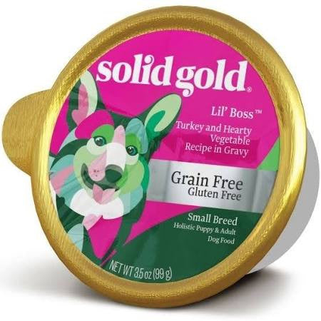 Solid Gold Grain Free Lil Boss Small Breed With Turkey Dog Food Tray-3.5-oz, Case Of 12-{L+1} 093766320031