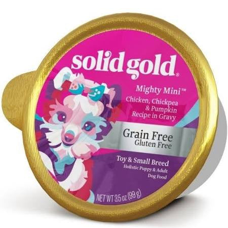 Solid Gold Grain Free Mighty Mini Small Breed With Chicken Dog Food Tray-3.5-oz, Case Of 12-{L+1} 093766322035
