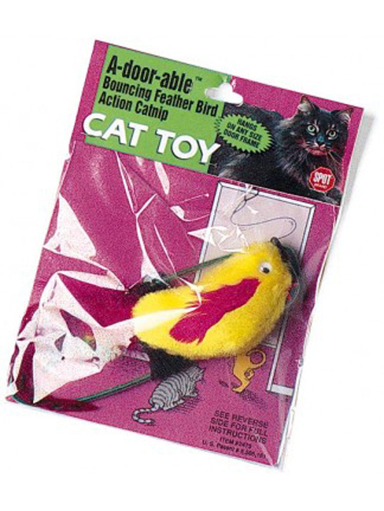 Spot A-Door-Able Bouncing Plush Bird with Feather Tail Cat Toy Multi-Color 4.5 in